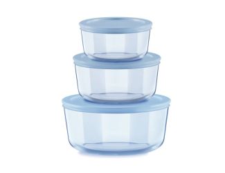 6pc Simply Store Round Tinted Glass Food Storage Set Blue Lids