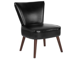 Black LeatherSoft Retro Chair with Triangular Shaped Back and Tapered Wood Legs