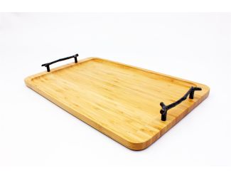 Bamboo Tray with Wrought Iron Handles Size 15.5''