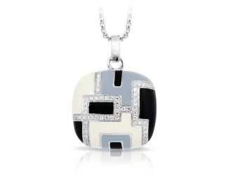 Belle Etoile Round Cubic Zirconia studded Art Deco Pendant - 925 Sterling Silver with chain