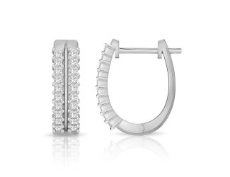 PARIKHS Princess cut Diamond Hoop Earring in 10K White Gold 0.60ct, Color-IJ, Clarity-I1 I2