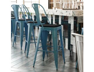 All-Weather Bar Height Stool with Poly Resin Seat - Kelly-Blue Teal/Black