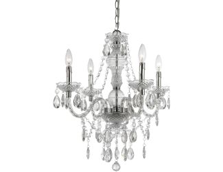 Naples 4-Light Chandelier for Hardwire or Plug-In Swag Installation, Chrome Frame with Clear Faux Cr