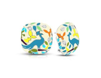 Belle Etoile Round Cubic Zirconia Multi Enamel Peacock Paradise Earrings - 925 SS.