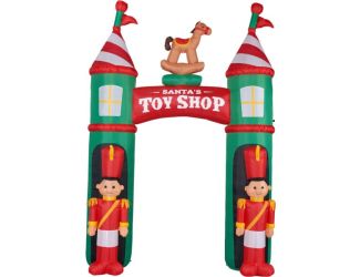 10-Ft. Santa's Toy Shop Archway w/ Toy Soldiers and Rocking Horse, Prelit Outdoor Christmas Inflatab