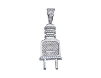 PARIKHS Men's Rhodium Plated CZ Plug Hip Hop Pendant with chain in 925 sterling Silver