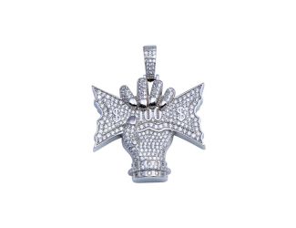 PARIKHS Men's Rhodium Plated CZ CASH CRUNCH Hip Hop Pendant with chain in 925 Sterling Silver