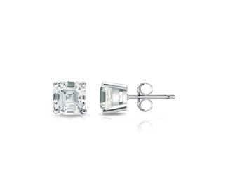 Bright White Pristine Asscher Lab Grown Diamond Stud in 14K White Gold 1.00ct, Color-GH,Clarity-VS