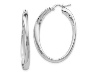 Sterling Silver Polished Twisted Oval Hoop Earrings