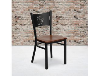 Black Coffee Back Metal Restaurant Chair with Cherry Wood Seat