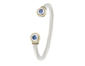 Beijos Two Stone wire Cuff Bracelet, Sapphire CZs, 7" Lght. End motif 7/16" Diam. Made in America