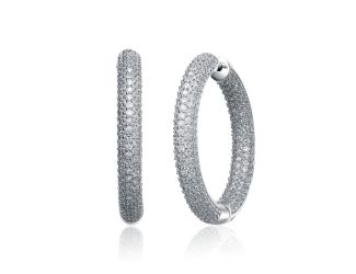 CZ  Sterling Silver Heavy Hoop Earrings Size 1.45