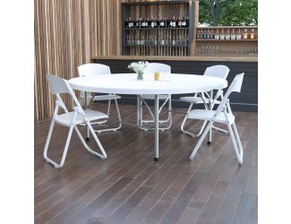 6-Foot Round Bi-Fold Granite White Plastic Event Folding Table with Handle