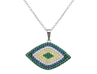 PARIKHS Rhodium Plated Multi Color Evil Eye Necklace in 925 Sterling Silver