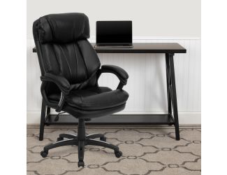 High Back Black LeatherSoft Ergonomic Chair w/Plush Headrest, Extensive Padding