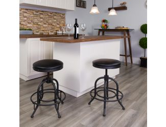 24" Counter Height Stool w/ Swivel Lift Black LeatherSoft Seat - Kitchen Chair