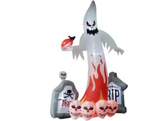 9-ft. Prelit Inflatable Graveyard Ghost with Skulls