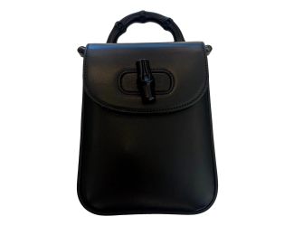 Gucci Bamboo 1947 Mini Handbag Top Handle Bag in Black Leather