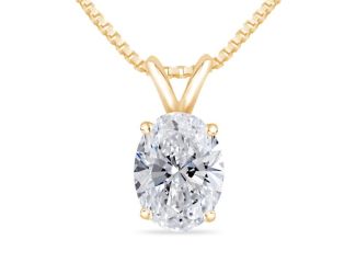 Bright White Pristine Oval Lab Grown Diamond Pendant with chain in 14K Yellow Gold 0.60ct, GH,VS