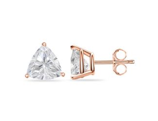 Bright White Pinnacle Trillion Lab Grown Diamond Stud, 14K Rose Gold 2.20ct,Color-GH,Clarity-VVS