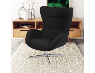 Home and Office Retro Black Fabric Swivel Wing Accent Chair