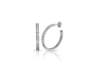 PARIKHS Rhodium Plated Round CZ Hoop Earrings in 925 Sterling Silver