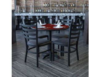 36" Round Black Laminate Table Set with X-Base and 4 Metal Vinyl Seat Chairs
