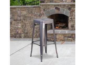 30" High Backless Clear Coated Metal Indoor Barstool with Square Seat