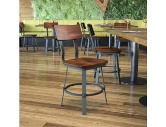Rustic Walnut Restaurant Chair with Wood Seat & Back and Gray Powder Coat Frame