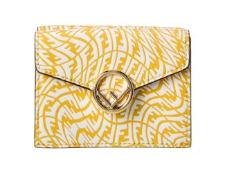 Fendi F is Fendi Yellow Leather Vertigo Print Small Trifold Wallet