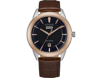 Men's Corso Eco-Drive Watch, Brown Leather Strap with Navy Blue Dial