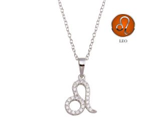 PARIKHS Rhodium Plated Leo CZ Zodiac Sign Necklace in 925 Sterling Silver