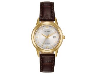 Ladies'' Corso Eco-Drive Watch, Brown Leather Strap with Gold-tone case