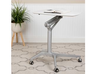 White Mobile Sit-Down, Stand-Up Ergonomic Computer Desk - Standing Desk