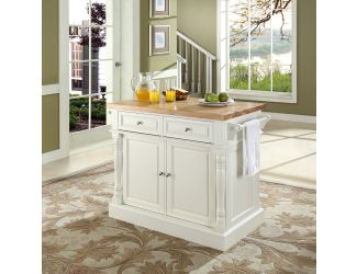 Butcher Block Top Kitchen Island in White Finish