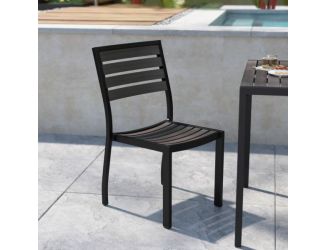 Set of 2 Outdoor Faux Teak Side Chairs with Gray Wash Poly Slats - Patio Chairs