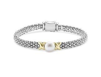 Two-Tine X Pearl Caviar Bracelet 6mm