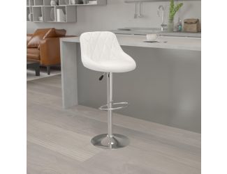 White Vinyl Bucket Seat Adjustable Height Barstool with Diamond Pattern Back