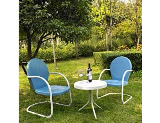 3 Pc Outdoor Seating Set-Two Blue Chairs w/White Side Table