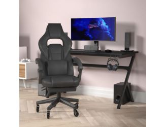 Office Gaming Chair with Skater Wheels & Reclining Arms - Black LeatherSoft