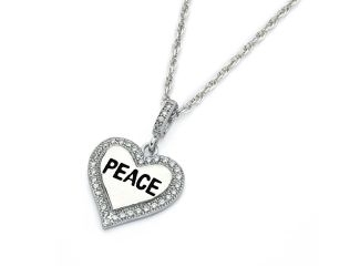 PARIKHS Rhodium Plated Clear CZ Peace Heart Pendant Necklace in 925 Sterling Silver