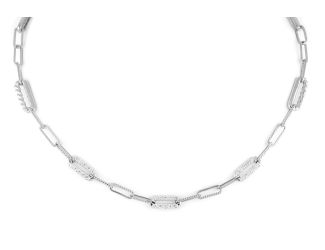 Diamante Three Station Pav Necklace - Rhodium. 16"-18" Adjustable