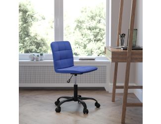 Home and Office Armless Task Chair with Tufted Back/Seat in Blue Fabric