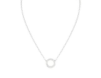 Aldrava Collection - Circle Pave Necklace, Rhodium 16"18" Chain, Pave Pendant 0.75" Dia