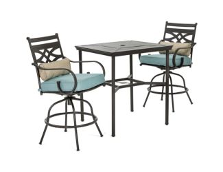 Montclair 3-Piece High-Dining Set in Ocean Blue with 2 Swivel Chairs and a 33-Inch Square Table