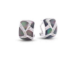 Belle Etoile Round Cubic Zirconia  studded Black Sirena Earrings - 925 Sterling Silver.