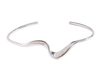 Sterling Silver Geometric Wave open bangle bracelet