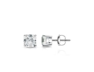 Bright White Pinnacle Asscher Lab Grown Diamond Screwback Stud in 14K White Gold 0.75ct, GH, VVS