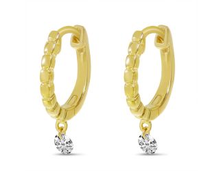 14K Yellow Gold .16 cwt. Dangle Diamonds Huggie Hoop Earrings