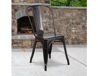 Black-Antique Gold Metal Indoor-Outdoor Stackable Chair - Restaurant Chair